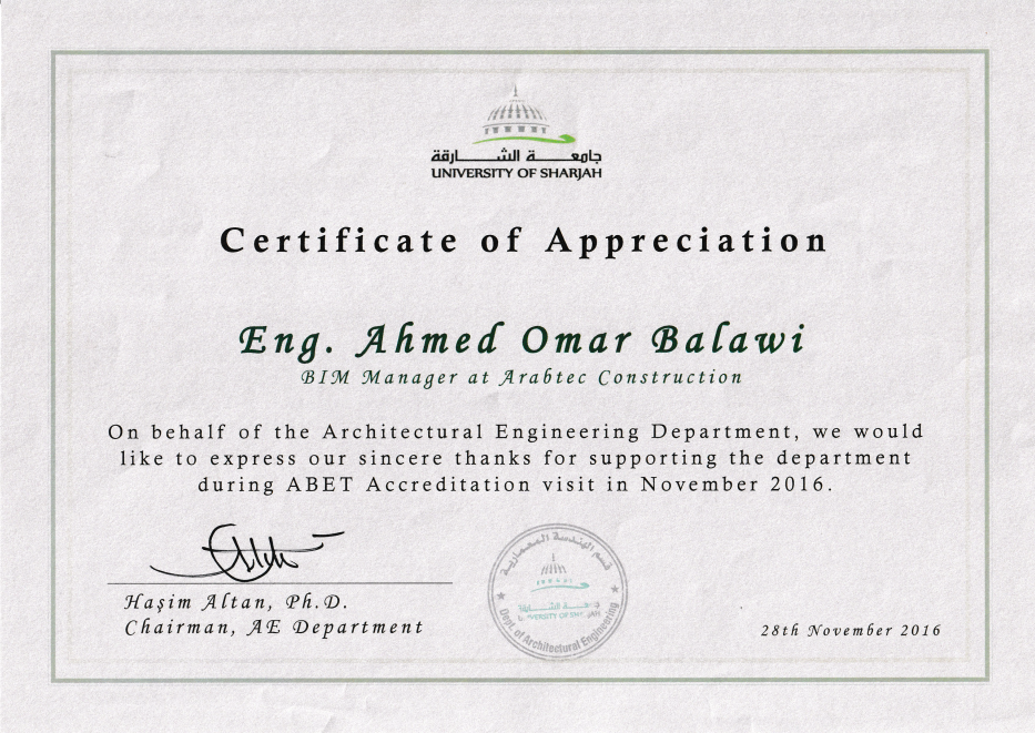 University of Sharjah Certificate
